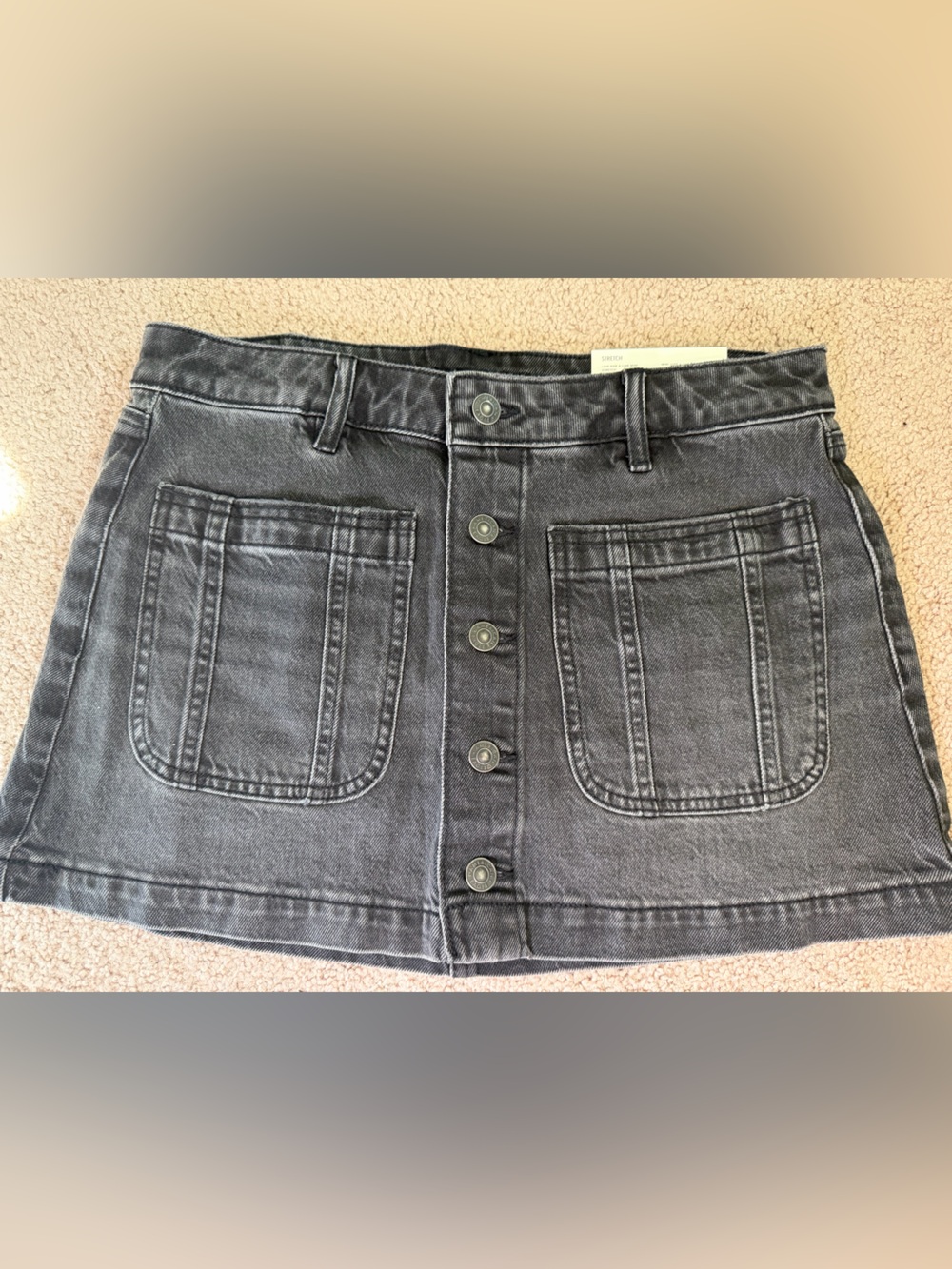 American Eagle Outfitters Black Washed Denim Button-Front Mini Skirt